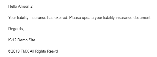 liability insurance expiration notification
